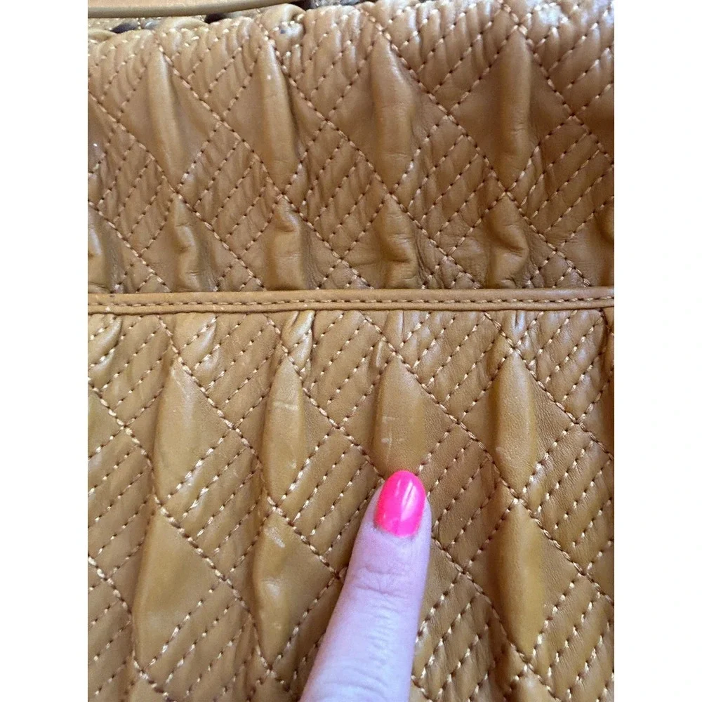 Cole Haan Leather‎ Tan Large Shoulder Purse Pockets Embroidered